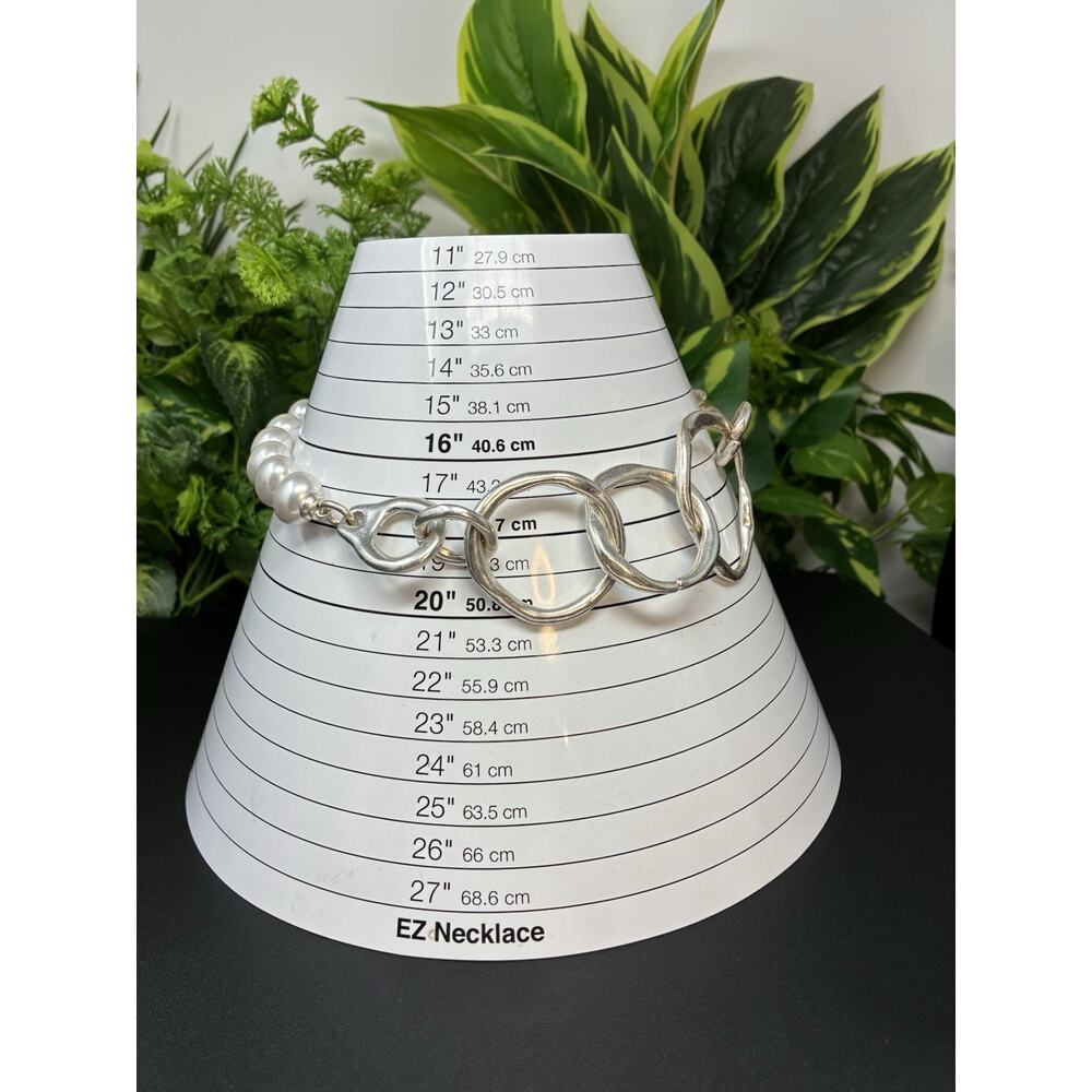 Vintage Statement Silver Link Chain Chunky Faux Baroque Pearl Necklace - Picture 3 of 6